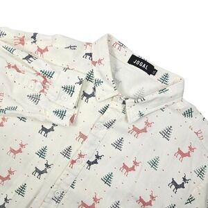 JOGAL Mens XXL Christmas Shirt Button Up LS Reindeer Tree Pattern Print Holiday
